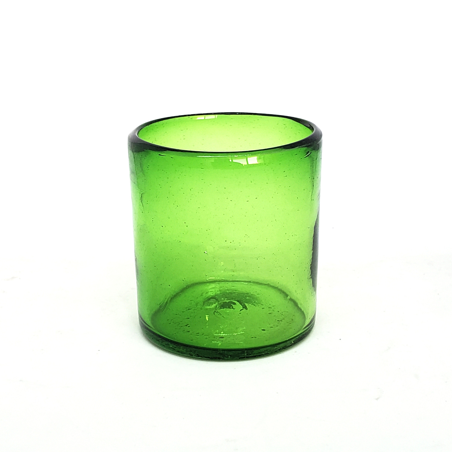 MEXICAN GLASSWARE / Solid Emerald Green 9 oz Short Tumblers (set of 6) / Enhance your favorite drink with these colorful handcrafted glasses.